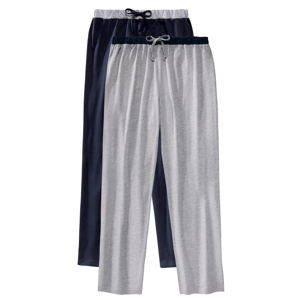 Blancheporte Sada 2 rovných pyžamových kalhot nám.modrá+šedý melír 56/58
