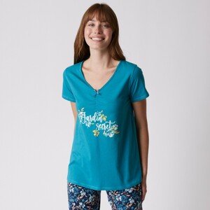 Blancheporte Pyžamové tričko s krátkými rukávy a potiskem "Jardin secret" smaragdová 54