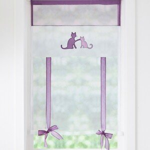 Blancheporte Vitrážová záclona na vytažení, s motivem koček purpurová/bílá 60x120cm