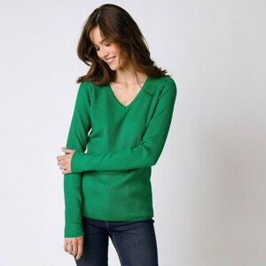 Blancheporte Žebrovaný pulovr s výstřihem do "V" zelená 34/36