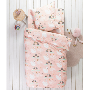 Blancheporte Dětské povlečení Labutě s potiskem, pro 1 osobu, bavlna růžová povlak na polštář 65x65cm