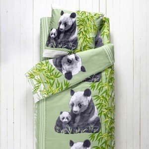 Blancheporte Dětské povlečení s potiskem Panda, polybavlna zelená napínací prostěradlo 90x190cm