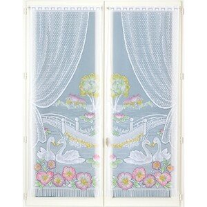 Blancheporte Rovná vitrážová záclona s motivem labutí, pár barevný potisk 60x160cm