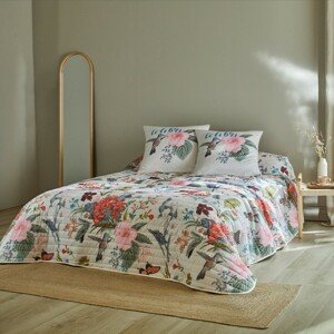 Blancheporte Prošívaný přehoz na postel s potiskem květin béžová povlak na pol.65x65cm,bez lemu