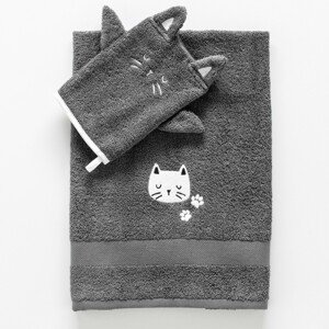 Blancheporte Dětská froté kolekce s výšivkou kočičky, bavlna 380g/m2 kočka ručník 50x100cm+ žínka