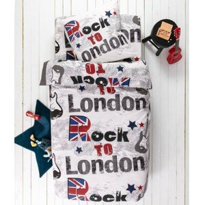 Blancheporte Dětská ložní souprava Rock, bavlna, potisk "Rock to London" šedá povlak na přikrývku a polštář