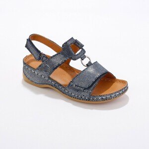 Blancheporte Kožené lesklé sandály na suchý zip a klínovém podpatku modrá 36