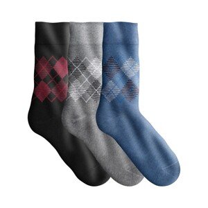 Blancheporte Sada 3 párů ponožek s motivem kosočtverců černá+šedá+modrá 39/42