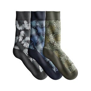 Blancheporte Sada 3 párů ponožek s motivem listů šedá+modrá+zelená 39/42