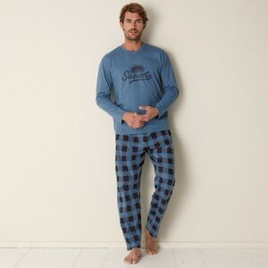 Blancheporte Kostkované bavlněné pyžamo s dlouhými rukávy a kalhotami modrošedá 117/126 (XXL)