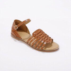 Blancheporte Ploché kožené páskové sandály karamelová 39