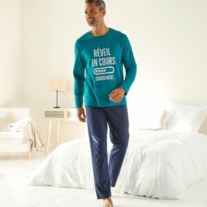 Blancheporte Pyžamo s kalhotami, kulatým výstřihem a potiskem textu modrá 137/146 (4XL)