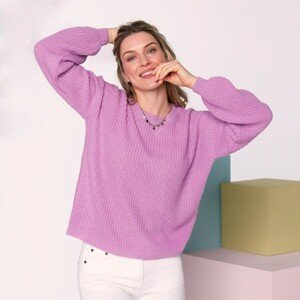 Blancheporte Rovný pulovr s hladkým vzorem lila 34/36