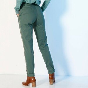 Blancheporte Chino kalhoty, třpytivé lampasy zelená jedlová 40